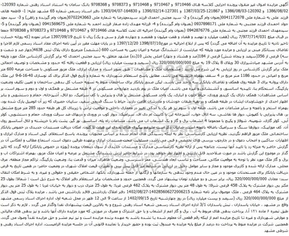 آگهی مزایده ششدانگ عرصه و اعیان زمین به مساحت 600 (ششصد) مترمربع دارای پلاک ثبتی 463B
