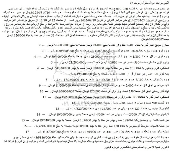 مزایده میکرو سویج اجاق گاز و ...