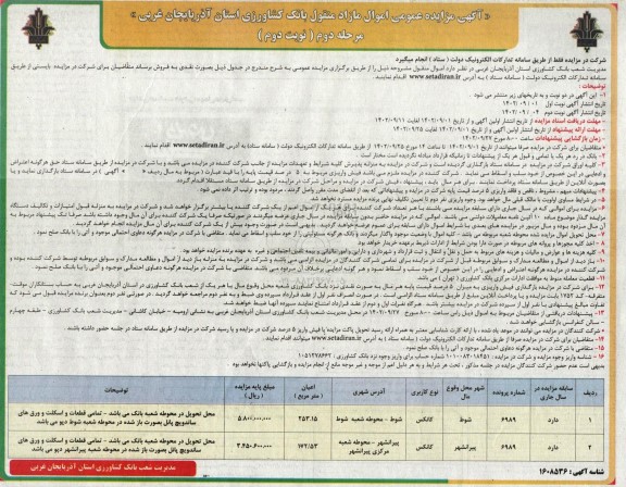 مرحله دوم مزایده فروش اموال منقول شامل دو کانکس - نوبت دوم