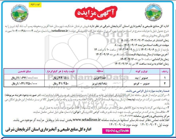 مزایده فروش درختان خشکیده - نوبت دوم