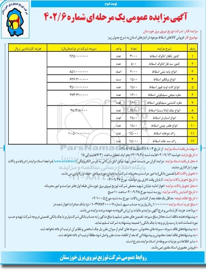 مزایده فروش کنتور تکفاز آنالوگ اسقاط...- نوبت دوم