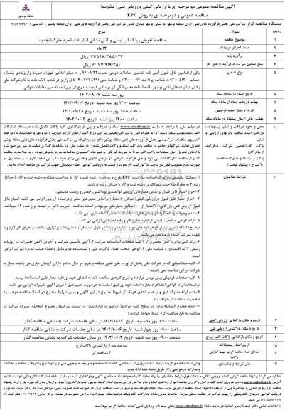 تجدید مناقصه تعویض رینگ آب ایمنی و آتش نشانی انبار نفت