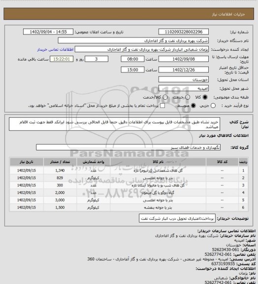 استعلام خرید نشاء طبق مشخصات فایل پیوست
برای اطلاعات دقیق حتما فایل الحاقی بررسی شود
ایرانکد فقط جهت ثبت اقلام میباشد