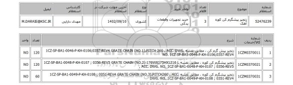 استعلام، زنجیر پیشگرم کن کوره آهک