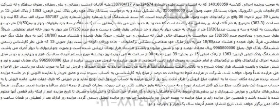 آگهی مزایده پلاک ثبتی فرعی: 1363 از پلاک اصلی 15