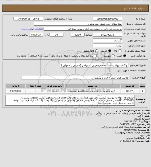 استعلام واگذاری بوفه بیمارستان امام خمینی بندرترکمن (حقیقی یا حقوقی )
