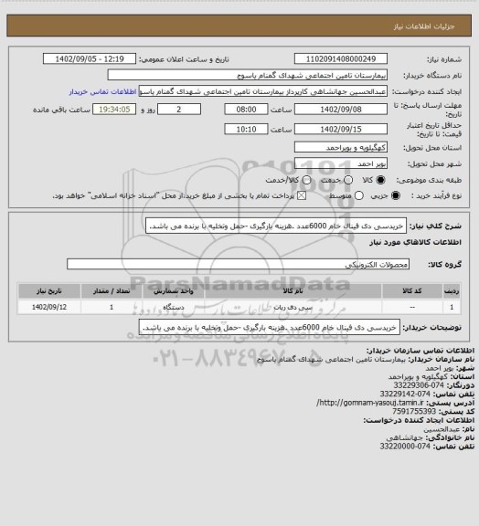 استعلام خریدسی دی فینال خام 6000عدد .هزینه بارگیری -حمل وتخلیه با برنده می باشد.