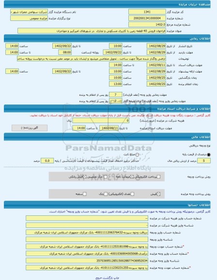 مزایده ، فراخوان فروش 40 قطعه زمین با کاربری مسکونی و تجاری در شهرهای امیرکبیر و مهاجران -مزایده زمین - استان مرکزی