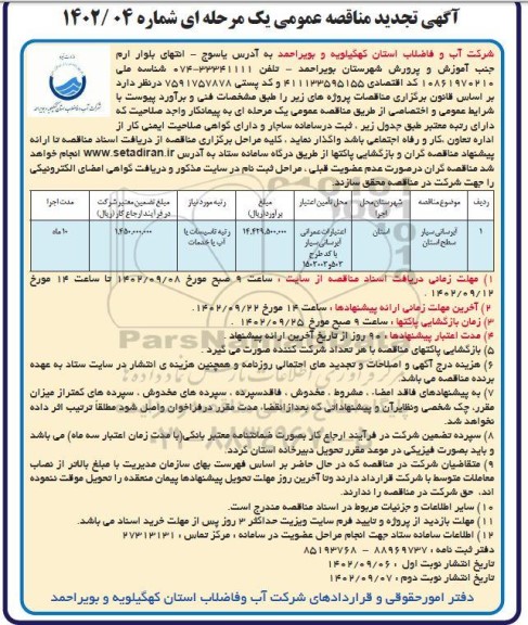 تجدید مناقصه آبرسانی سیار سطح استان