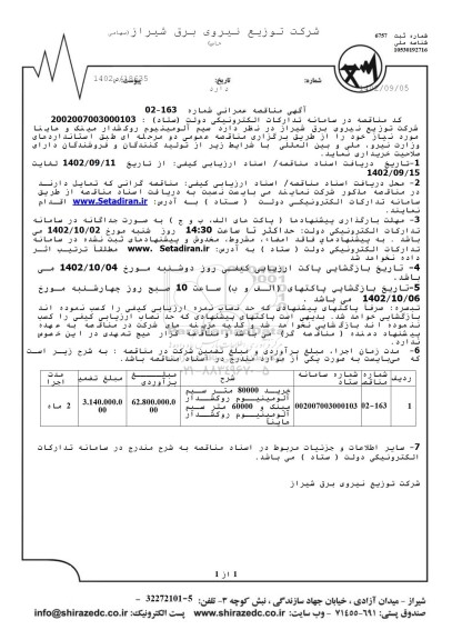 مناقصه سیم آلومینیوم روکشدار مینک و هاینا