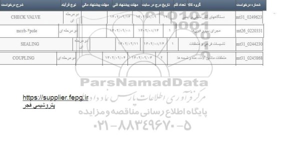 استعلام CHECK VALVE....