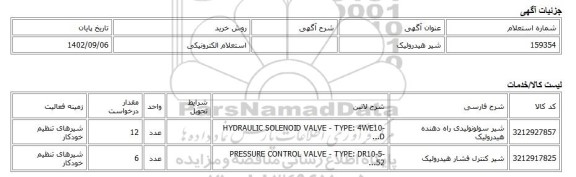 استعلام الکترونیکی، شیر هیدرولیک
