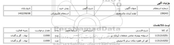 استعلام الکترونیکی، لوازم آبیاری وکشاورزی