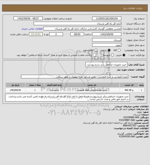استعلام خرید تجهیزات ارتباطی برابر شرح پیوست.