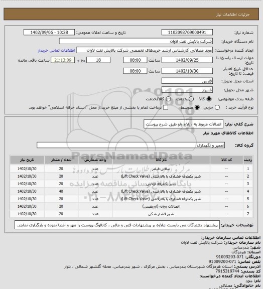 استعلام اتصالات مربوط به دیلاج ولو طیق شرح پیوست