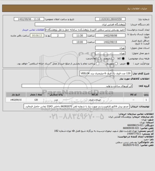 استعلام 120 عدد فرول بک فرول 6 میلیمتری برند VEELOK
