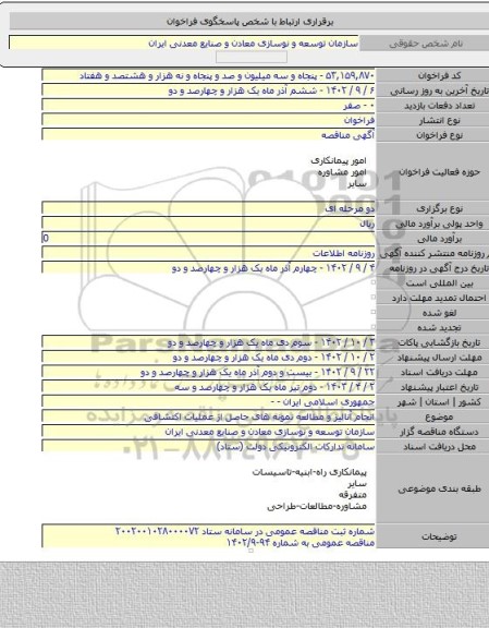 مناقصه, انجام آنالیز و مطالعه نمونه های حاصل از عملیات اکتشافی