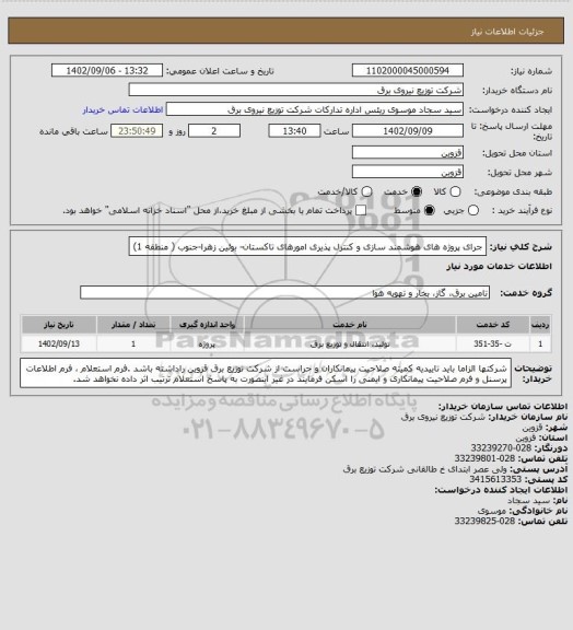 استعلام جرای پروژه های هوشمند سازی و کنترل پذیری امورهای تاکستان- بوئین زهرا-جنوب ( منطقه 1)