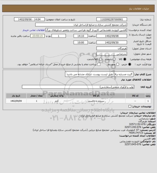 استعلام گریت مسباره براق طبق لیست پیوست .ایرانکد مشابه می باشد.