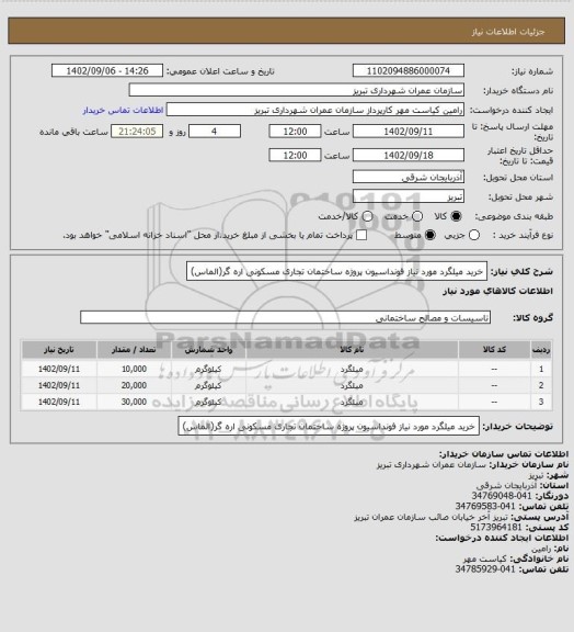 استعلام خرید میلگرد مورد نیاز فونداسیون پروژه ساختمان تجاری مسکونی اره گر(الماس)