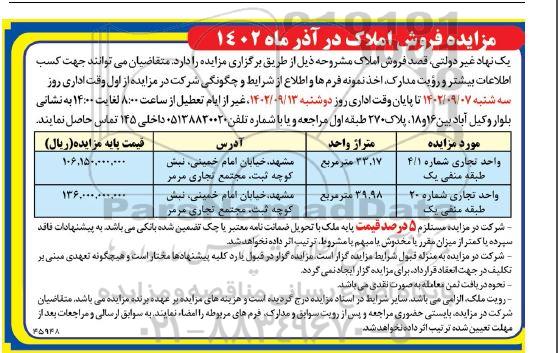 مزایده فروش املاک 