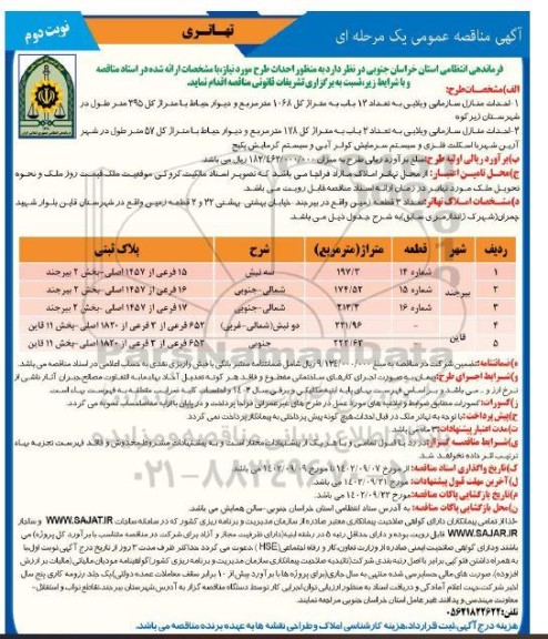 مناقصه احداث منازل سازمانی به تعداد 12 باب... - نوبت دوم