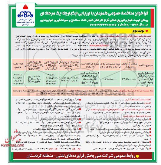 فراخوان مناقصه تهیه، طبخ و توزیع غذای گرم کارکنان ... نوبت دوم