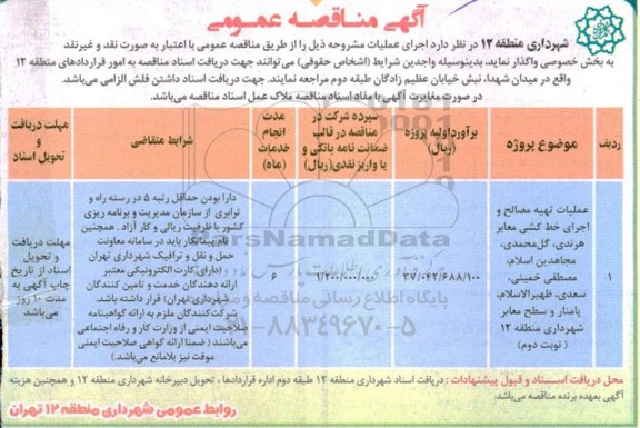 مناقصه عملیات تهیه ، مصالح و اجرای خط کشی معابر هرندی