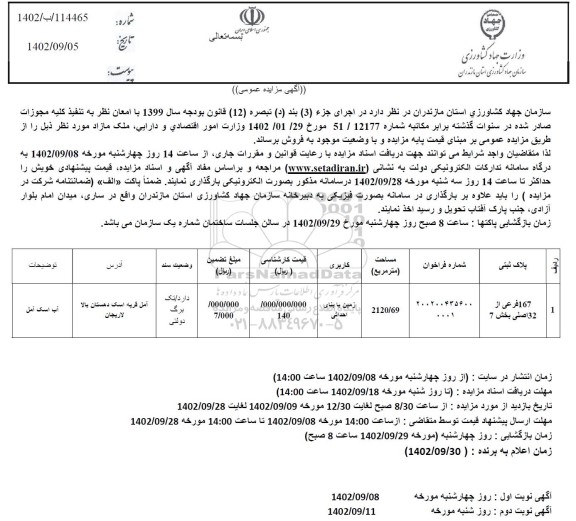 مزایده فروش ملک مازاد