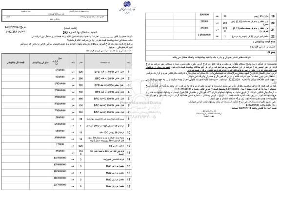 استعلام خرید ملزومات طرح فیبر نوری BTS روستای ... تجدید