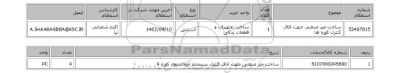 استعلام، ساخت میز صنعتی جهت اتاق کنترل کوره ها