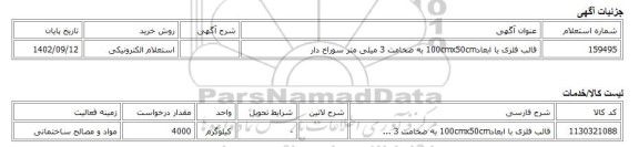 استعلام الکترونیکی، قالب فلزی با ابعاد100cmx50cm به ضخامت 3 میلی متر سوراخ دار