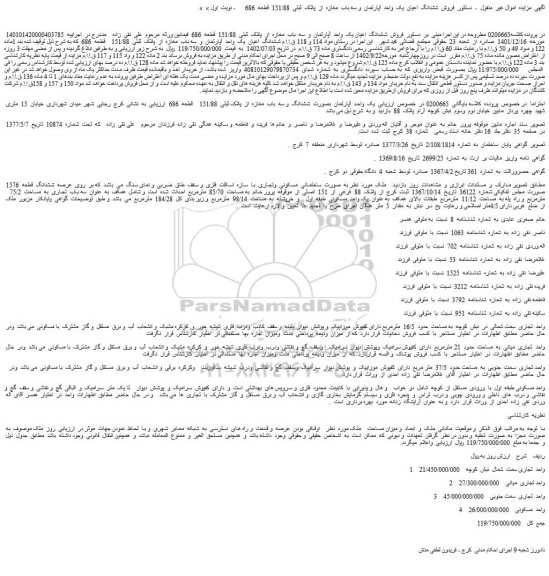مزایده فروش ششدانگ اعیان یک واحد آپارتمان و سه باب مغازه از پلاک ثبتی 151/88 قطعه 686