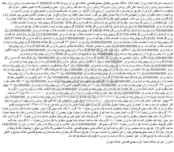 مزایده فروش 31 قلم به وزن کل طلاها 212/60 گرم و...