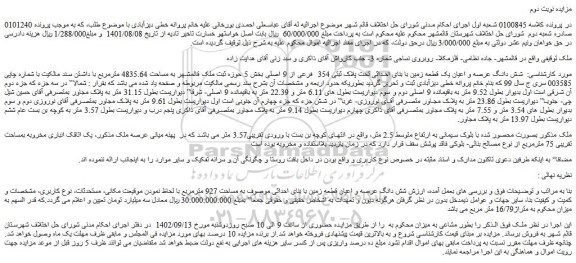 مزایده فروش شش دانگ عرصه و اعیان یک قطعه زمین با بنای احداثی تحت پلاک ثبتی 354 فرعی از 9 اصلی