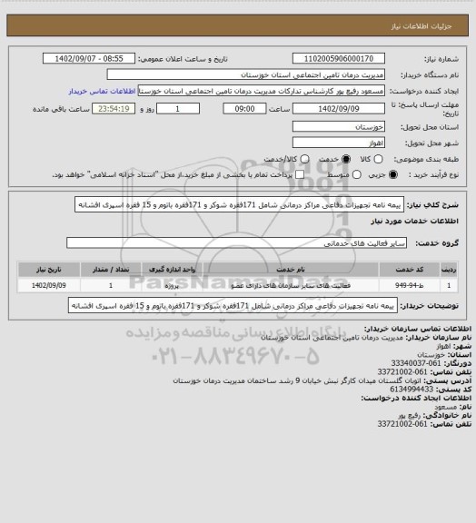 استعلام ییمه نامه تجهیزات دفاعی مراکز درمانی شامل 171فقره شوکر و 171فقره باتوم و 15 فقره اسپری افشانه