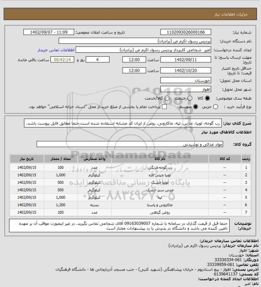 استعلام رب گوجه، لوبیا، عدس، لپه، ماکارونی، روغن از ایران کد مشابه استفاده شده است.حتما مطابق فایل پیوست باشد.