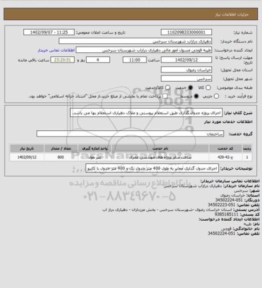 استعلام اجرای پروژه جدول گذاری طبق استعلام پیوستی و ملاک دهیاری استعلام بها می باشد.