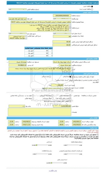 مناقصه، مناقصه عمومی همزمان با ارزیابی (یکپارچه) دو مرحله ای خرید انواع کنتورهای هوشمند مناقصه 402/27