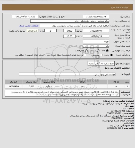 استعلام حلوا شکری 30 گرمی تکنفره