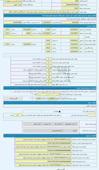 مزایده ، سواری سمند پلاک 11 الف 954 ایران 85 مدل 1391