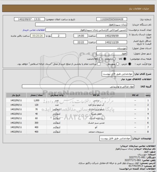استعلام موادغذایی طبق فایل پیوست