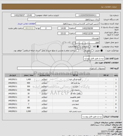 استعلام تره بار طبق فایل پیوست