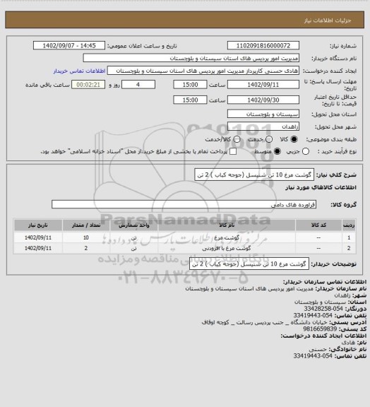 استعلام گوشت مرغ 10 تن
شنیسل (جوجه کباب ) 2 تن