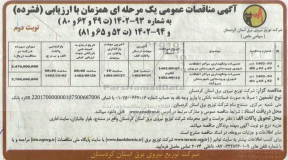مناقصه عمومی تعمیرات و نگهداری مراکز اتفاقات شهری و روستایی... نوبت دوم
