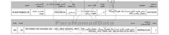 استعلام، ریتینر ِعقبی (طرح جدید) برای هوزینگ ِبیرینگ ِغلطکِ زیگمنتِ 305