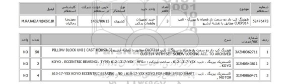 استعلام، هوزینگ کپ دار دو سمت باز همراه با بیرینگ - تایپ CUCP314 مطابق با نقشه آرشیو