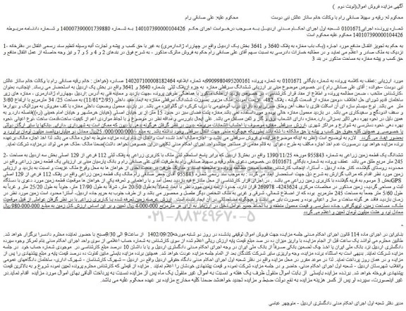 مزایده فروش ششدانگ سرقفلی مغازه  به جزء ازپلاک ثبتی  بشماره 3640 و 3641