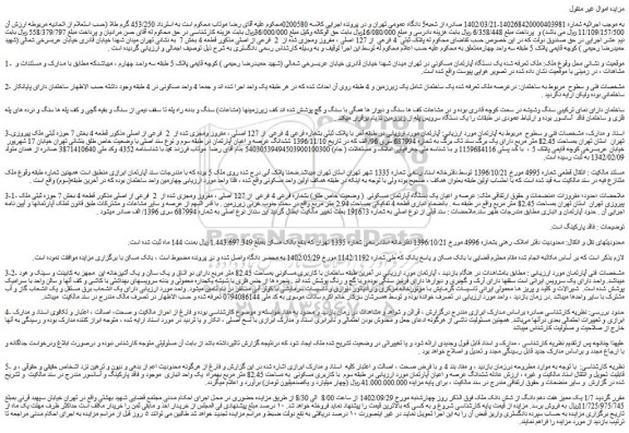 مزایده فروش یک دستگاه آپارتمان مسکونی