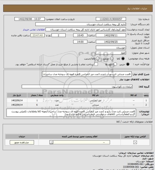 استعلام 6عدد صندلی ثابت مدل راینو و 1عدد میز کنفرانس 6نفره قهوه ای سوخته مدل ساجیران